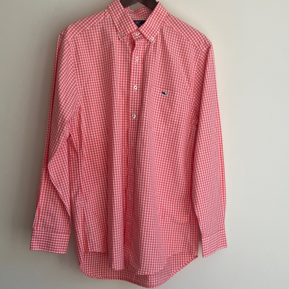 Vineyard Vines Coral Slim Fit Tucker Gingham Button-Down Shirt Men’s Size M NWOT